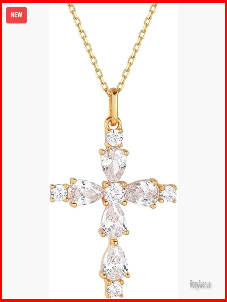 Sterling Silver Cross Pendant Necklace With Gold Plating And Cz Stones